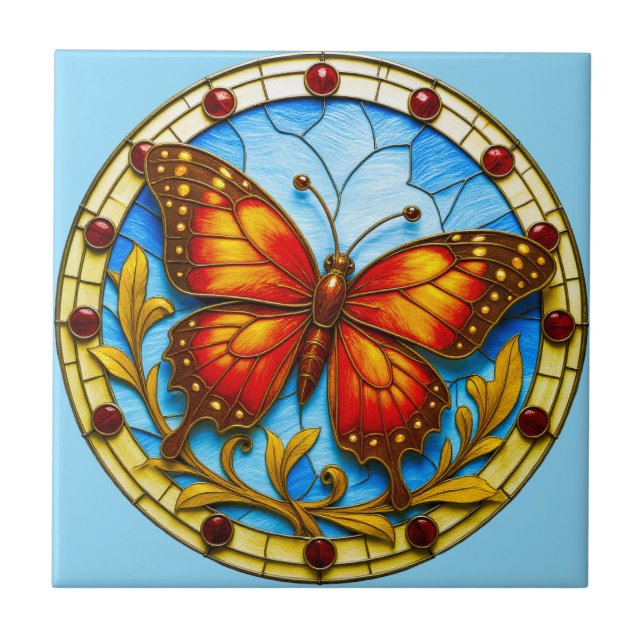 Stained glass window butterfly kakelplatta (Framsidan)