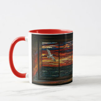 Stainglass sunset with Seagull and Sailboat Mugg