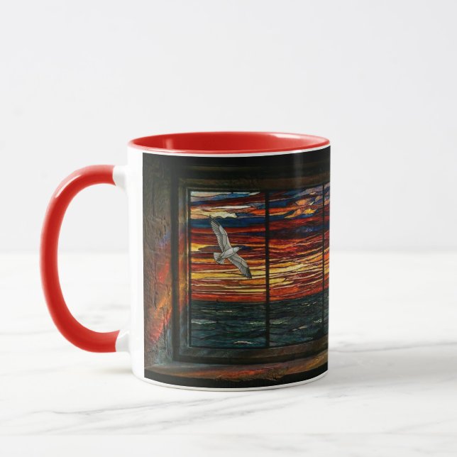 Stainglass sunset with Seagull and Sailboat Mugg (Vänster)