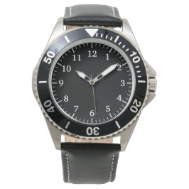Stainless Steel & Black Leather Watch for Men Armbandsur