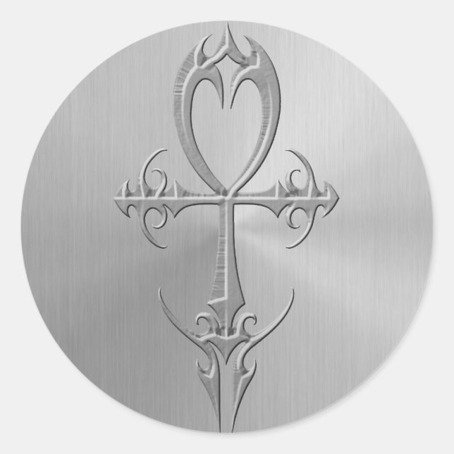 Stainless Steel Gothic Ankh Runt Klistermärke (Framsida)