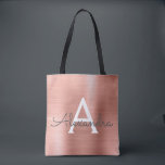 Stainless Steel Monogram rosa ros Guld Tygkasse<br><div class="desc">Rosa ros Guld Faux Stainless Steel Elegant Monogram Bok Bag. Fodral kan anpassas så att det omfattar ditt första och första namn.</div>