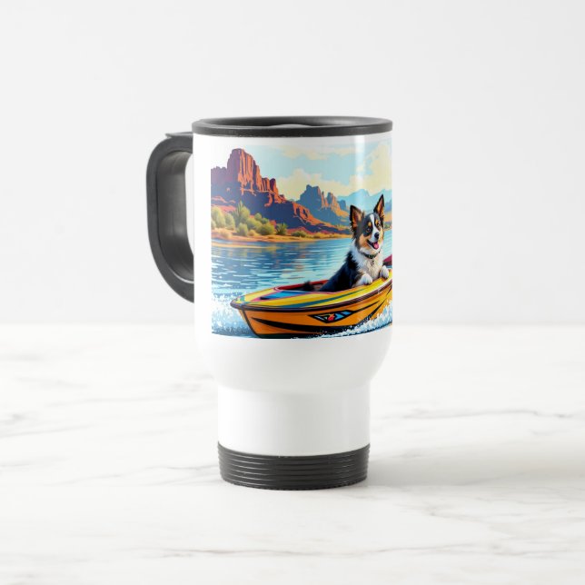 Stainless Steel Travel Mug Boating Dog Image Resemugg (Framsida vänster)