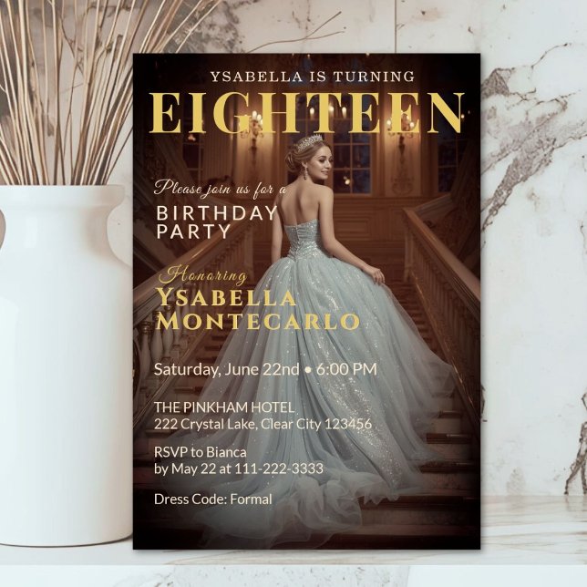 Staircase-kort för Dusty Blue Guld Inbjudningar (Skapare uppladdad)