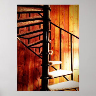 Staircase Rustic Spiral vid Mountain Lodge Cabin Poster
