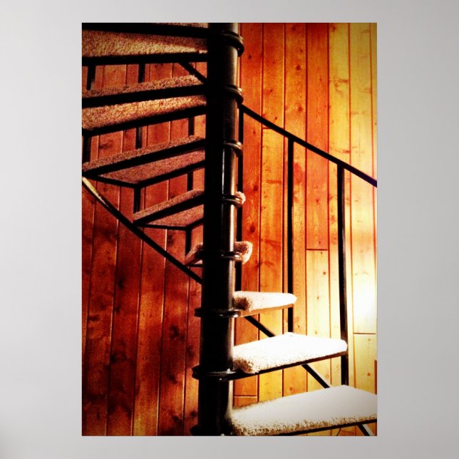 Staircase Rustic Spiral vid Mountain Lodge Cabin Poster (Framsidan)