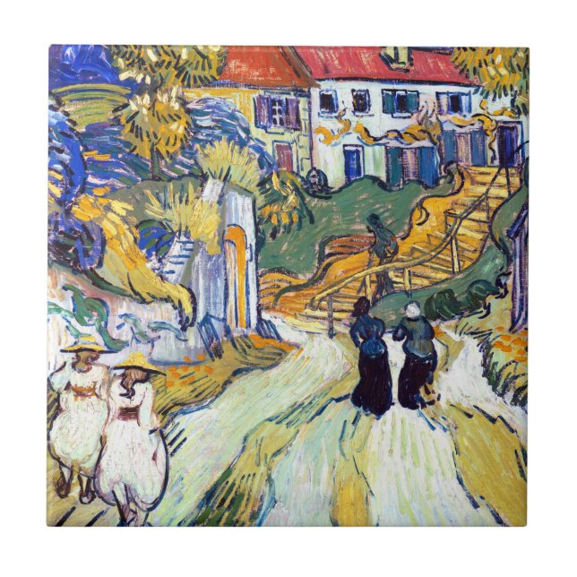 Stairway i Auvers av Vincent Van Gogh Kakelplatta (Framsidan)