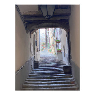 Stairway i Cortona, Italien Fototryck