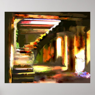 Stairway till en tom basement poster