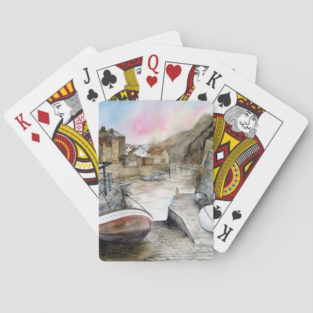Staithes, North Yorkshire, England Watercolor Casinokort (Baksidan)