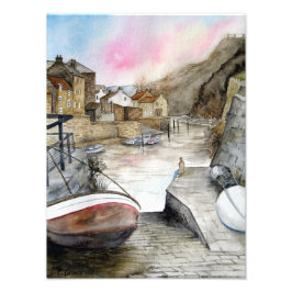 Staithes North Yorkshire England Watercolor Fototryck
