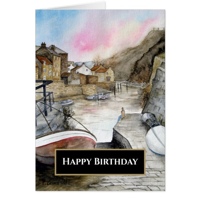 Staithes North Yorkshire England Watercolor Hälsningskort (Framsidan)