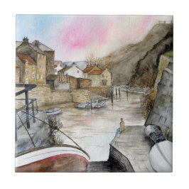 Staithes, North Yorkshire, England Watercolor Kakelplatta