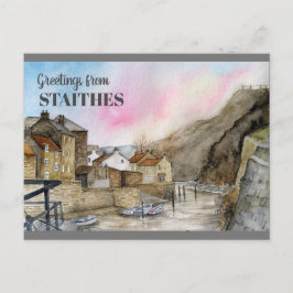 Staithes Yorkshire England Watercolor Painting Vykort