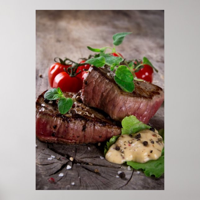 Stakar av grillad bak med färska örter och tomater poster (Framsidan)