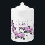 Staket för rosa rosvitpostering<br><div class="desc">Nätt sommarhusstilrosa ros och vitposteringen fäktar tekannan.</div>