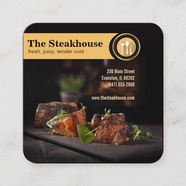 Stakhouse-restaurang-affärskort Fyrkantigt Visitkort (Framsida)