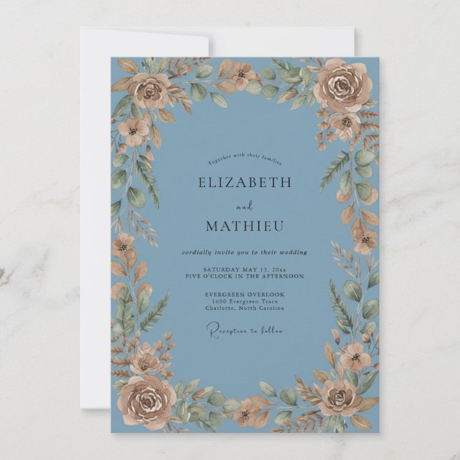 Stål Antik Champagne Peony Bröllop Inbjudningar (Framsida)