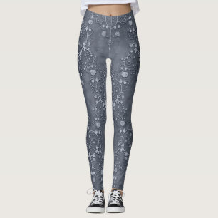 Stål/tenn grå och ljusgrå blomdamast leggings