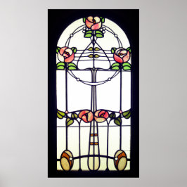 Stålat glasutseende art nouveau blommigt fönster poster