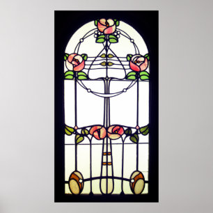 Stålat glasutseende art nouveau blommigt fönster poster