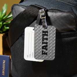 Stålbakgrund med fetstilt Svart Faith Ord Bagagebricka