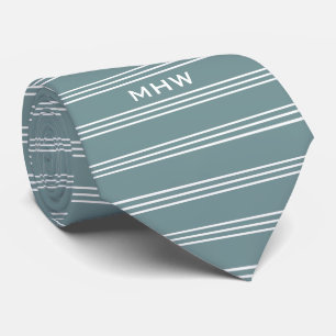 Stålblå randig specialbeställd monogram slips