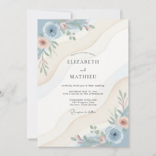 Stålblå Ranunculus-Eukalyptus-Hochzeit Inbjudningar