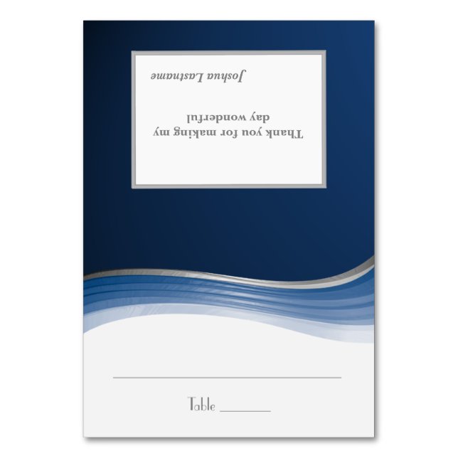 Stålblått visitkort bordsnummer (Framsidan)