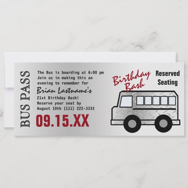 Ståldesign 21:a födelsedag Party Buss Inbjudningar (Framsida)