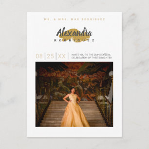 Stålgrått och Guld Foto Quinceanera Inbjudan Vykort