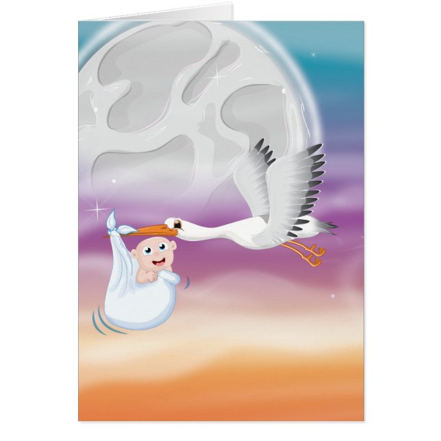 Stalk med nyfödd Baby tecknad Hälsningskort (Framsidan)