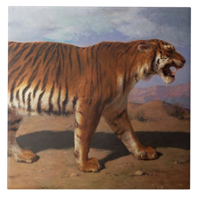 Stalking Tiger (av Rosa Bonheur) Kakelplatta (Framsidan)