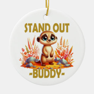 Ställ dig ut, kompis pun. Cute Suricate Meerkat te Julgransprydnad Keramik