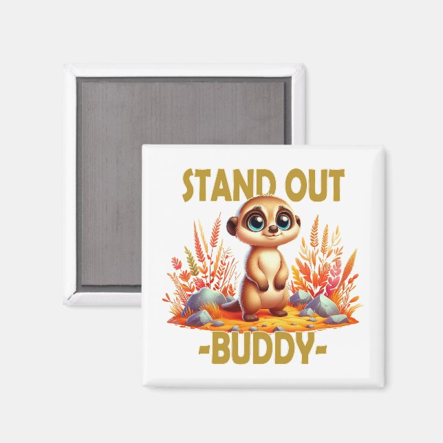 Ställ dig ut, kompis pun. Cute Suricate Meerkat te Magnet (Front/Back)