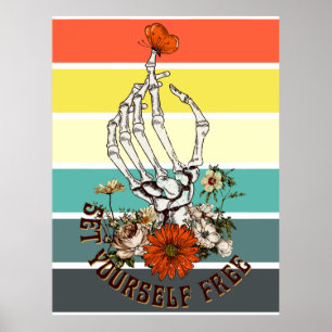 Ställ in dig själv - Skeleton Flowers Butterfly Poster