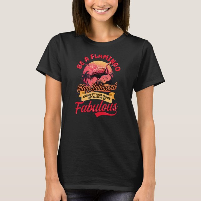 Ställ in Flock Flamingo Flamingo Retro T Shirt (Framsida)