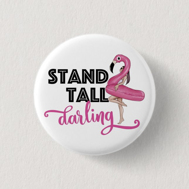 Ställ Tall Darling Rosa Flamingo Button Knapp (Framsida)