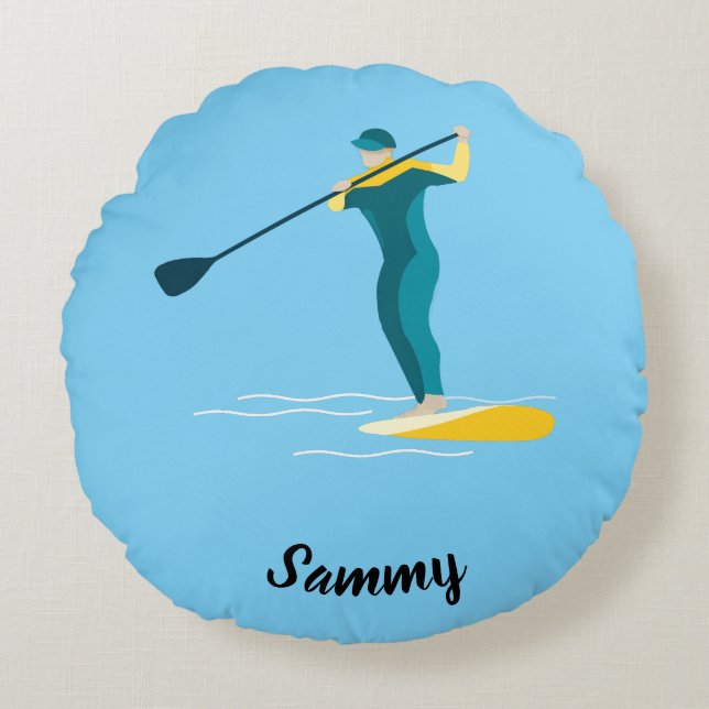 Ställ upp Paddleboarding Rund Kudde (Framsidan)