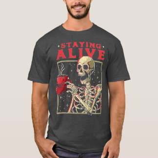 Ställa Alive Skeleton Drink Coffee Funny Skeleton T Shirt