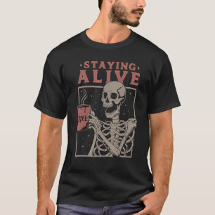 Ställa Alive Skeleton Drink Coffee Skeleton Skul T Shirt