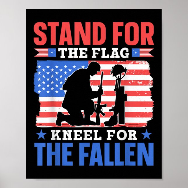 Ställa för Flagga Kneel för Fallen Combat Mem Poster (Framsidan)