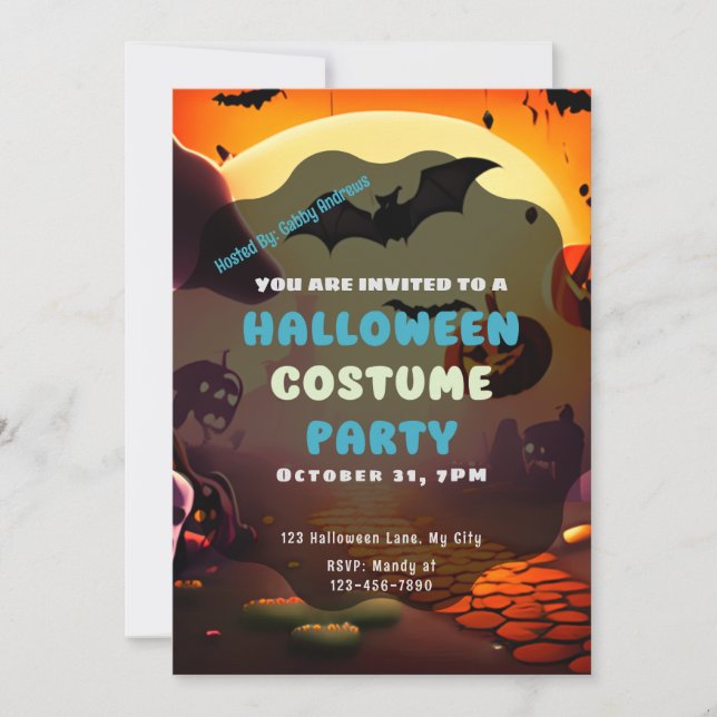 Ställa in Sol Fladdermus Jack-O' Lanternor Hallowe Inbjudningar (Framsida)