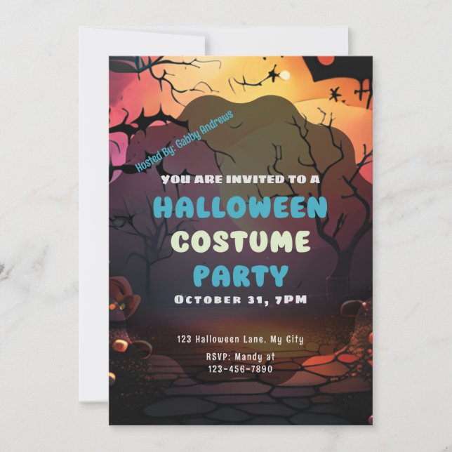 Ställa in Sol Fladdermus Pumpkins Halloween Inbjudningar (Framsida)