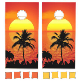 Ställa in Sol Red Tropikerna Handflatan Beach