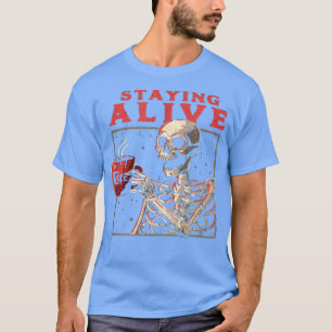 Ställa upp Alive Funny Skeleton Drink Coffee Creep T Shirt