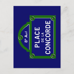 Ställe de la Concorde, Paris Street Sign Vykort
