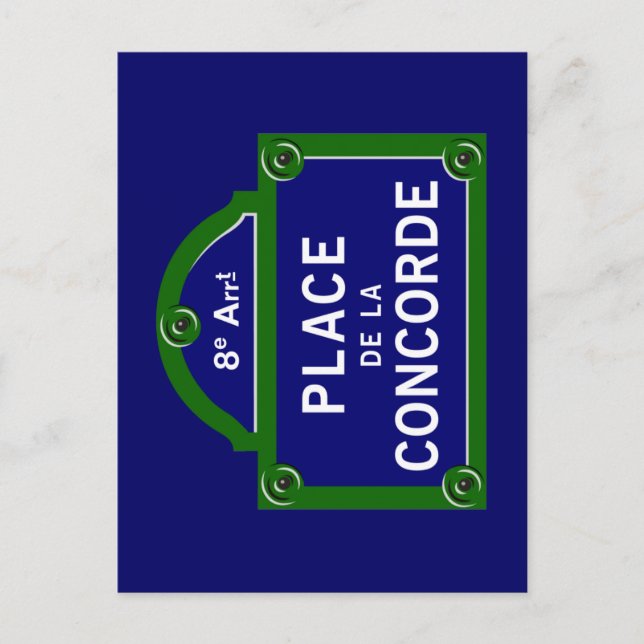 Ställe de la Concorde, Paris Street Sign Vykort (Framsida)