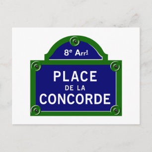 Ställe de la Concorde, Paris Street Sign Vykort