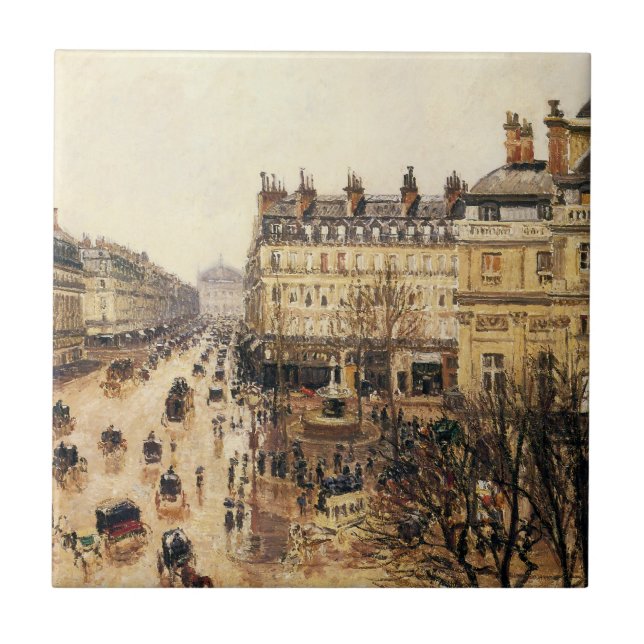 Ställe du Theater Francais, Paris Rain av Pissarro Kakelplatta (Framsidan)
